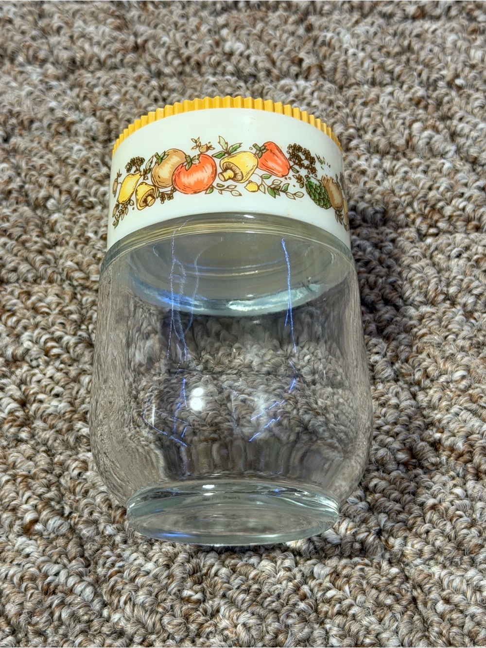 Anchor Hocking Clear Glass Spice Jar with White and Yellow Fruit-Print Lid